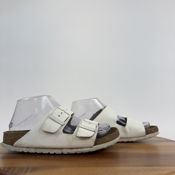 Womens Birkenstock Arizona White Leather Soft Footbed Comfort Sandals Size 37 - Picture 1 of 8